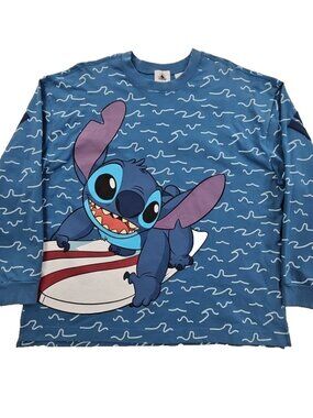 Disney Celebration Crew Top Men's XL Blue Wavy Surfing Stitch Heavyweight NWOT